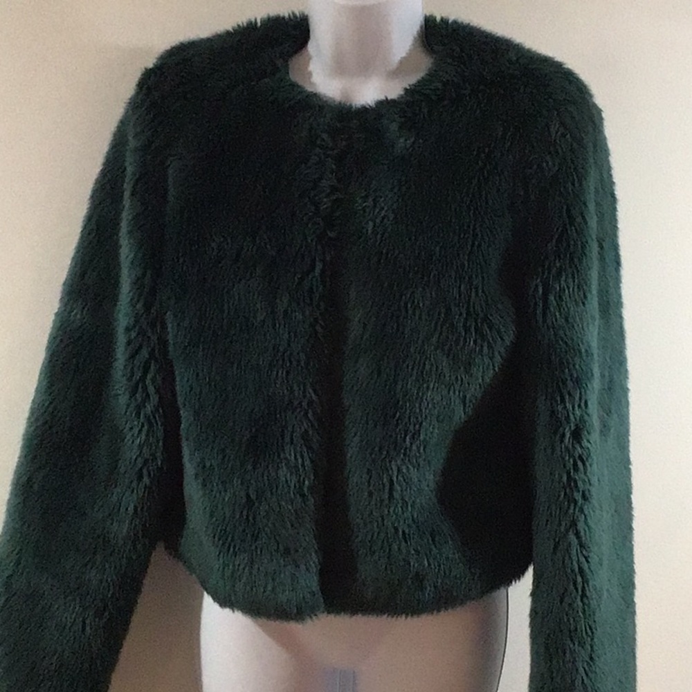Faux Fur Sparkle & Fade Small Crop Jacket ...Green